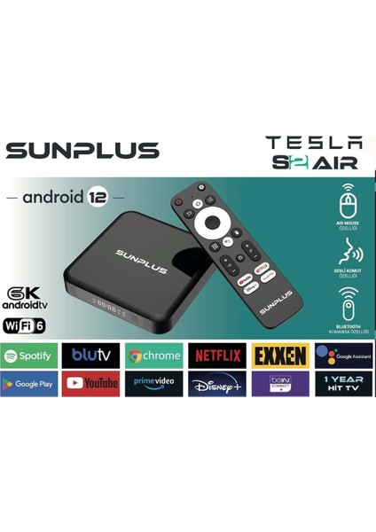 Tesla S 2 Air Android Tv Box 2gb Ram -16 GB Hafıza Android 12 Tvbox -4 K 3840*2160 P Wi-Fi 6