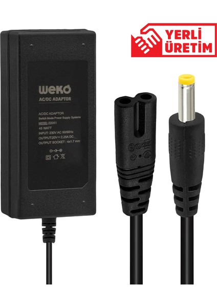 XML Dünyası Weko 20 Volt - 2.25 Amper 4.0*1.7 Uçlu Yerli Üretim Notebook Adaptör