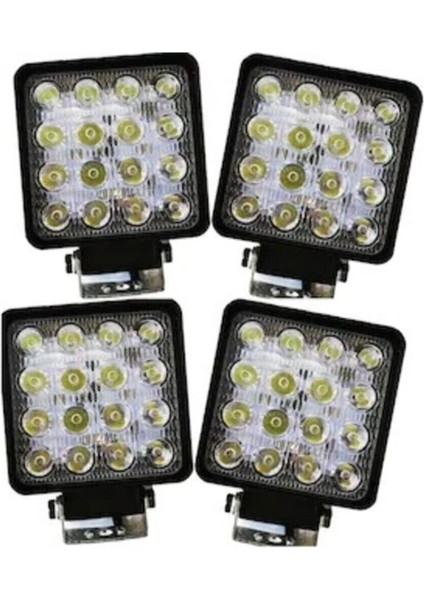 16 LED Kare Off Road Sis Lambası 4 Lü 11 cm