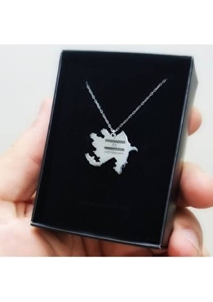 Azerbaycan Haritası Gümüş Unisex Kolye