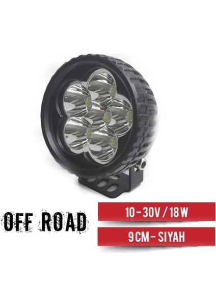 Projektör 10-30V 18W Off-Road Yuvarlak 9cm Siyah Renk