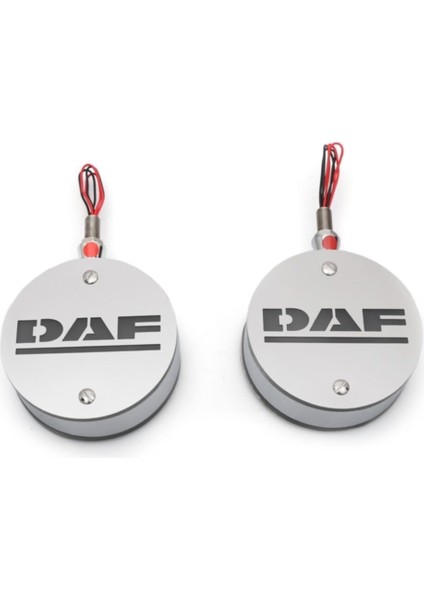Daf Ayna Altı Küpe Sarı-Kırmızı Takım(Sağ-Sol) Logolu Armalı 12V-24V Paslanmaz Krom (2 Adet)