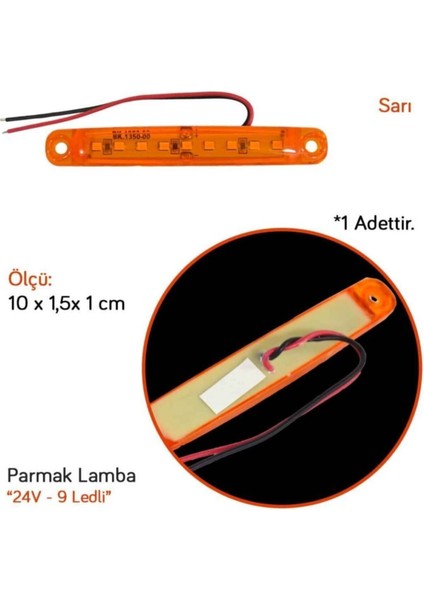 9 Ledli Parmak LED Lamba Sarı 12V-24V