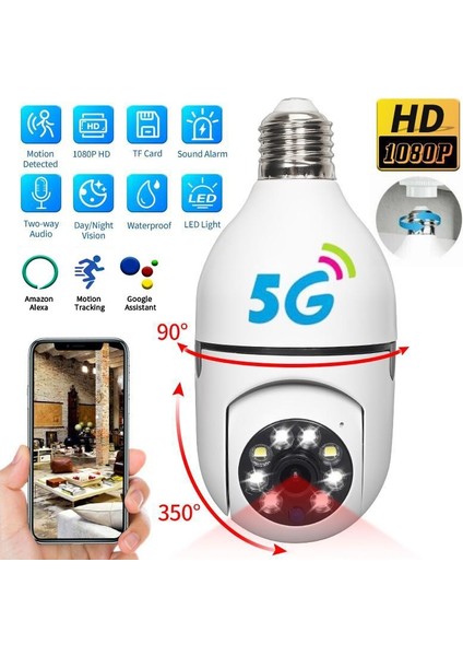 Yeni Nesil Akıllı Wifi 360 Panoramik Ampul Kamera 5 Ghz 2.4 Ghz Çift Wifi Gece Görüşlü Bebek ve Güvenlik Uzaktan Izleme Özellikli Bulunduğu Ortama Ses Yollayabilirsiniz