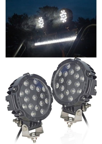 (2 Adet) Projektör LED Lamba 7inç 17LED 9V-30V 51W