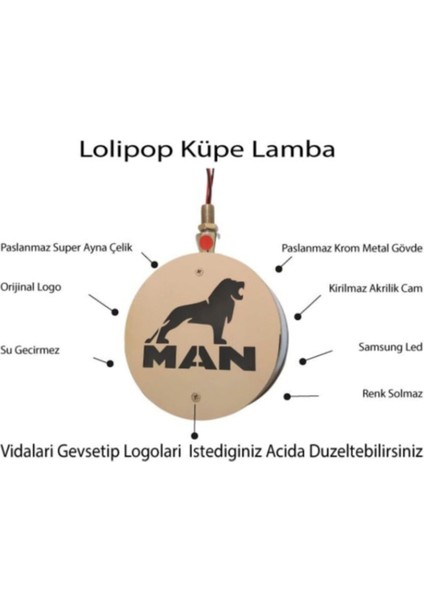 Man Ayna Altı Küpe Kırmızı-Beyaz Logolu Armalı 12V-24V Paslanmaz Krom (2 Adet) indirimleri