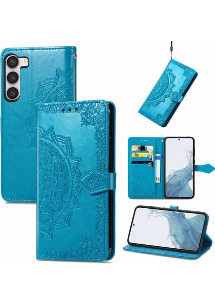 Samsung Galaxy S23 Plus ile Uyumlu El Standı Fonksiyonlu Cüzdan Kabartmalı Pu Deri Kart Tutucu (Yurt Dışından)