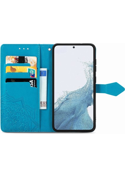 Samsung Galaxy S23 Plus ile Uyumlu El Standı Fonksiyonlu Cüzdan Kabartmalı Pu Deri Kart Tutucu (Yurt Dışından)