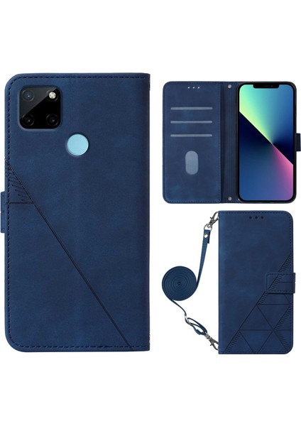 Realme C21Y/C25Y ile Uyumlu Tam Korumalı Yumuşak Pu Deri Kapaklı Cüzdan Telefon Kılıfı, Kart Tutuculu ve Uzun Askılı (Yurt Dışından)