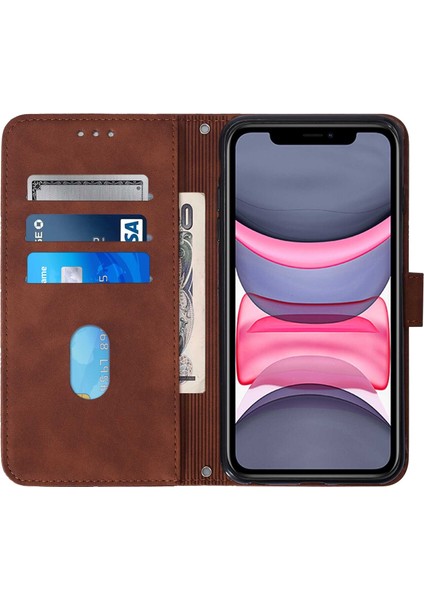 iPhone 11 ile Uyumlu Tam Korumalı Yumuşak Pu Deri Kapaklı Cüzdan Telefon Kılıfı, Kart Tutuculu ve Uzun Askılı (Yurt Dışından)