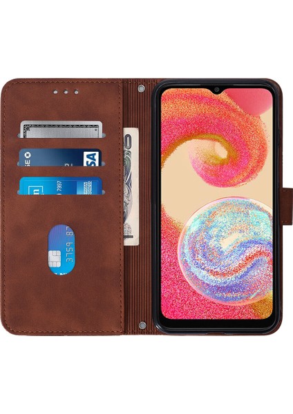 Samsung Galaxy A04E ile Uyumlu Tam Korumalı Yumuşak Pu Deri Kapaklı Cüzdan Telefon Kılıfı, Kart Tutuculu ve Uzun Askılı (Yurt Dışından)