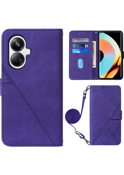 Realme 10 Pro Plus 5g ile Uyumlu Tam Korumalı Yumuşak Pu Deri Kapaklı Cüzdan Telefon Kılıfı, Kart Tutuculu ve Uzun Askılı (Yurt Dışından)
