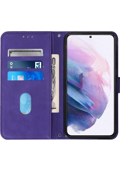 Samsung Galaxy S21 Plus ile Uyumlu Tam Korumalı Yumuşak Pu Deri Kapaklı Cüzdan Telefon Kılıfı, Kart Tutuculu ve Uzun Askılı (Yurt Dışından)