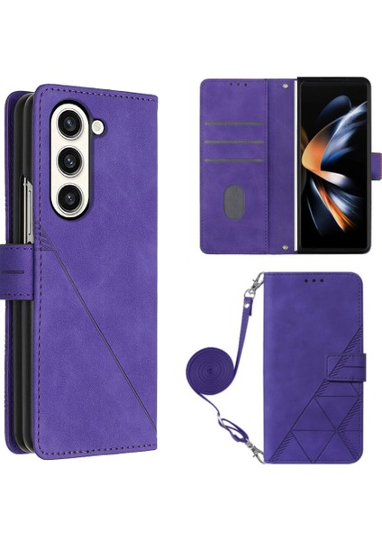 Samsung Galaxy Z Fold 5 ile Uyumlu Tam Korumalı Yumuşak Pu Deri Kapaklı Cüzdan Telefon Kılıfı, Kart Tutuculu ve Uzun Askılı (Yurt Dışından)