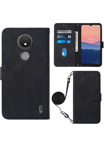 Nokia C21 ile Uyumlu Tam Korumalı Yumuşak Pu Deri Kapaklı Cüzdan Telefon Kılıfı, Kart Tutuculu ve Uzun Askılı (Yurt Dışından)