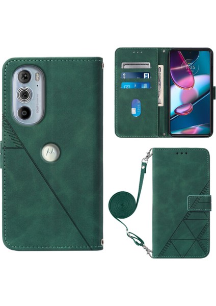 Motorola Edge Plus 2022 ile Uyumlu Tam Korumalı Yumuşak Pu Deri Kapaklı Cüzdan Telefon Kılıfı, Kart Tutuculu ve Uzun Askılı (Yurt Dışından)