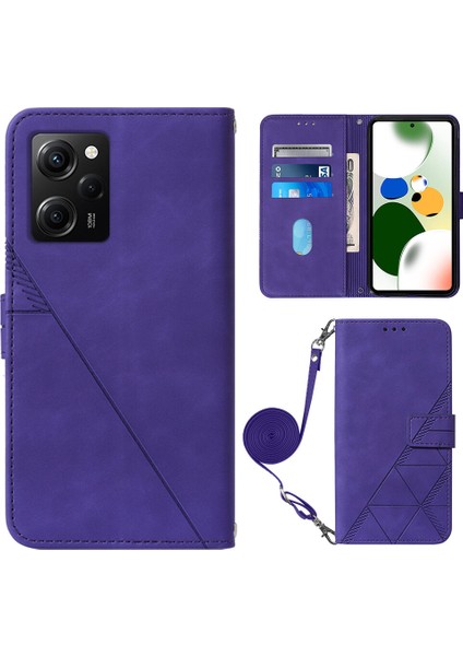 Xiaomi Poco X5 Pro 5g ile Uyumlu Tam Korumalı Yumuşak Pu Deri Kapaklı Cüzdan Telefon Kılıfı, Kart Tutuculu ve Uzun Askılı (Yurt Dışından)