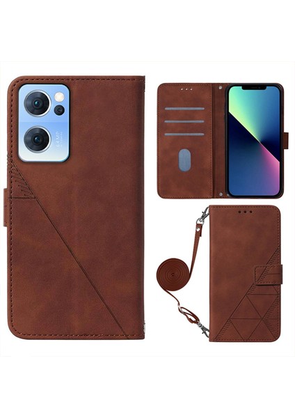 Oppo Find X5 Lite ile Uyumlu Tam Korumalı Yumuşak Pu Deri Kapaklı Cüzdan Telefon Kılıfı, Kart Tutuculu ve Uzun Askılı (Yurt Dışından)