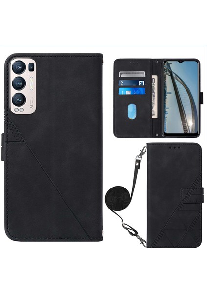 Oppo Find X3 Neo ile Uyumlu Tam Korumalı Yumuşak Pu Deri Kapaklı Cüzdan Telefon Kılıfı, Kart Tutuculu ve Uzun Askılı (Yurt Dışından)