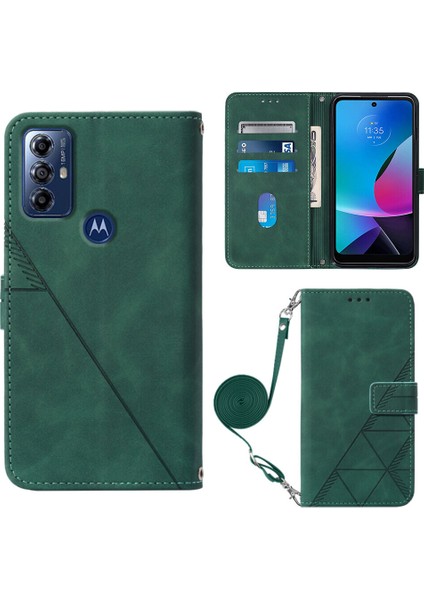Motorola G Power 2022 ile Uyumlu Tam Korumalı Yumuşak Pu Deri Kapaklı Cüzdan Telefon Kılıfı, Kart Tutuculu ve Uzun Askılı (Yurt Dışından)
