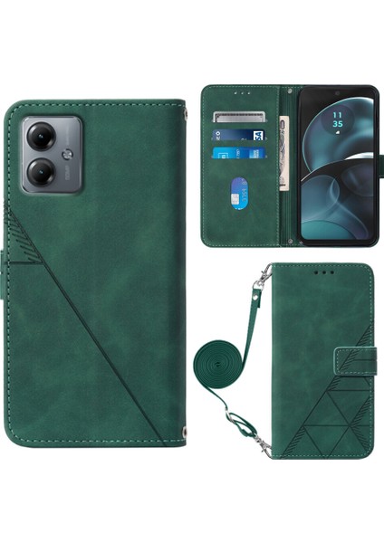 Motorola Moto G14 ile Uyumlu Tam Korumalı Yumuşak Pu Deri Kapaklı Cüzdan Telefon Kılıfı, Kart Tutuculu ve Uzun Askılı (Yurt Dışından)