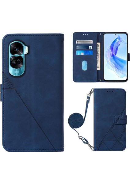 Honor 90 Lite ile Uyumlu Tam Korumalı Yumuşak Pu Deri Kapaklı Cüzdan Telefon Kılıfı, Kart Tutuculu ve Uzun Askılı (Yurt Dışından)