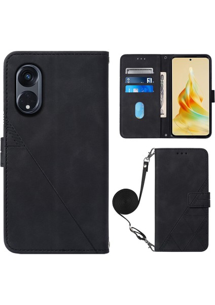 Oppo Reno 8t 5g ile Uyumlu Tam Korumalı Yumuşak Pu Deri Kapaklı Cüzdan Telefon Kılıfı, Kart Tutuculu ve Uzun Askılı (Yurt Dışından)