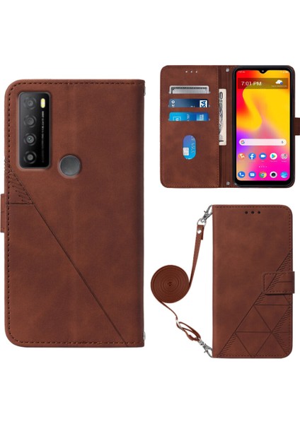 Tcl 30XL ile Uyumlu Tam Korumalı Yumuşak Pu Deri Kapaklı Cüzdan Telefon Kılıfı, Kart Tutuculu ve Uzun Askılı (Yurt Dışından)