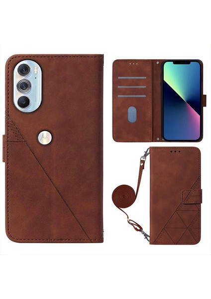 Motorola Edge X30 ile Uyumlu Tam Korumalı Yumuşak Pu Deri Kapaklı Cüzdan Telefon Kılıfı, Kart Tutuculu ve Uzun Askılı (Yurt Dışından)