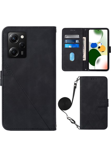 Xiaomi Poco X5 Pro 5g ile Uyumlu Tam Korumalı Yumuşak Pu Deri Kapaklı Cüzdan Telefon Kılıfı, Kart Tutuculu ve Uzun Askılı (Yurt Dışından)