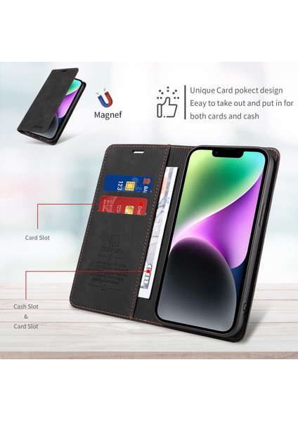 iPhone 13 Mini Cüzdan Derisi ile Uyumlu-Rfıd Engellemeli Kart Sahipleri-Tpu Kapaklı Kapak (Yurt Dışından)