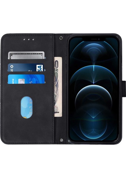 iPhone 12 Pro Max ile Uyumlu Tam Korumalı Yumuşak Pu Deri Kapaklı Cüzdan Telefon Kılıfı, Kart Tutuculu ve Uzun Askılı (Yurt Dışından)