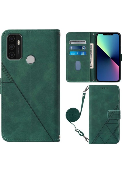 Oppo A53 2020/A32 ile Uyumlu Tam Korumalı Yumuşak Pu Deri Kapaklı Cüzdan Telefon Kılıfı, Kart Tutuculu ve Uzun Askılı (Yurt Dışından)