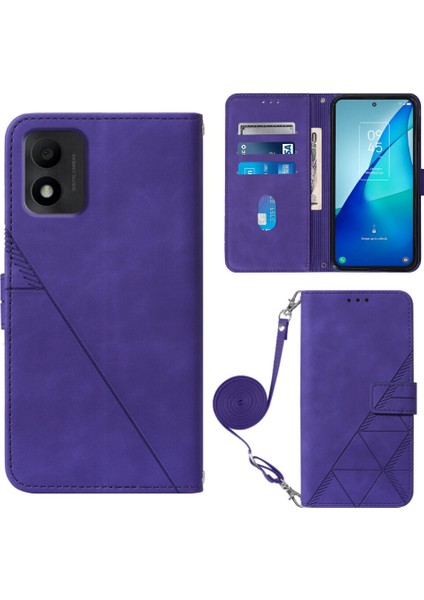 Tcl 303 ile Uyumlu Tam Korumalı Yumuşak Pu Deri Kapaklı Cüzdan Telefon Kılıfı, Kart Tutuculu ve Uzun Askılı (Yurt Dışından)