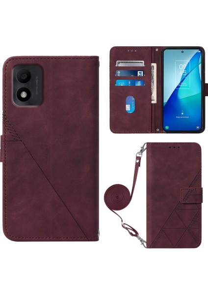 Tcl 303 ile Uyumlu Tam Korumalı Yumuşak Pu Deri Kapaklı Cüzdan Telefon Kılıfı, Kart Tutuculu ve Uzun Askılı (Yurt Dışından)