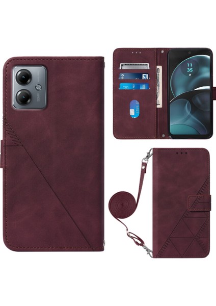 Motorola Moto G14 ile Uyumlu Tam Korumalı Yumuşak Pu Deri Kapaklı Cüzdan Telefon Kılıfı, Kart Tutuculu ve Uzun Askılı (Yurt Dışından)