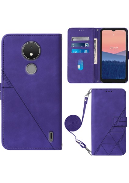 Nokia C21 ile Uyumlu Tam Korumalı Yumuşak Pu Deri Kapaklı Cüzdan Telefon Kılıfı, Kart Tutuculu ve Uzun Askılı (Yurt Dışından)