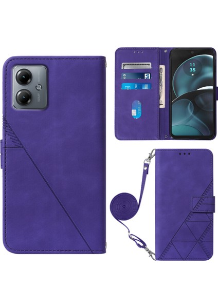 Motorola Moto G14 ile Uyumlu Tam Korumalı Yumuşak Pu Deri Kapaklı Cüzdan Telefon Kılıfı, Kart Tutuculu ve Uzun Askılı (Yurt Dışından)
