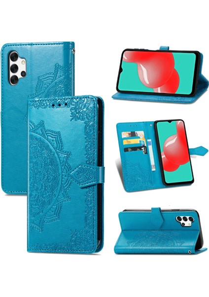 Samsung Galaxy A32 5g ile Uyumlu El Standı Fonksiyonlu Cüzdan Kabartmalı Pu Deri Kart Tutucu (Yurt Dışından)