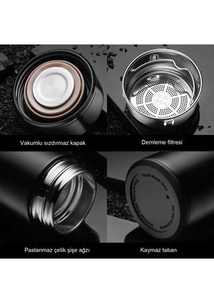 Paslanmaz Çelik Dijital Termometreli 500 ml Sıcak Soğuk Tutan Çay Kahve Su Termosu - FC045 modelleri