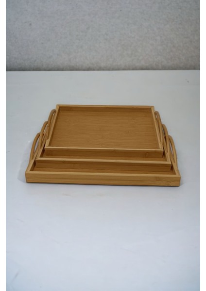 3'lü Bambu Oval Kulp Tepsi