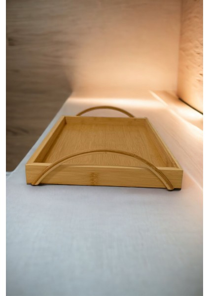 3'lü Bambu Oval Kulp Tepsi