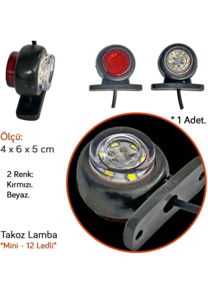 Mini Takoz 12 Ledli Kırmızı-Beyaz 12V-24V fiyatları