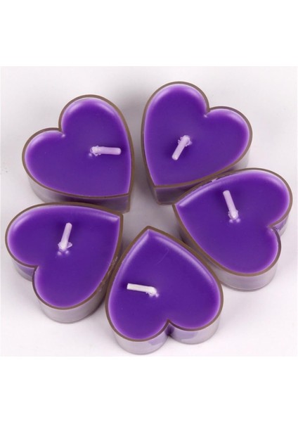 Tealight Mum - Mor Küçük Kalpli Yer Ve Masa Mumu 20 Adet