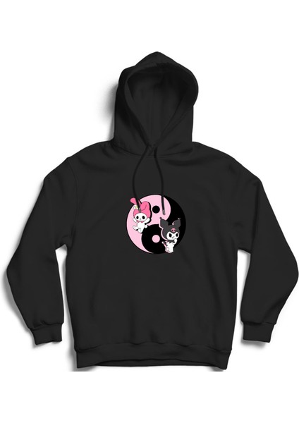 Kuromi And Kitty, Ying Yang, Zen Kapüşonlu Sweatshirt Hoodie