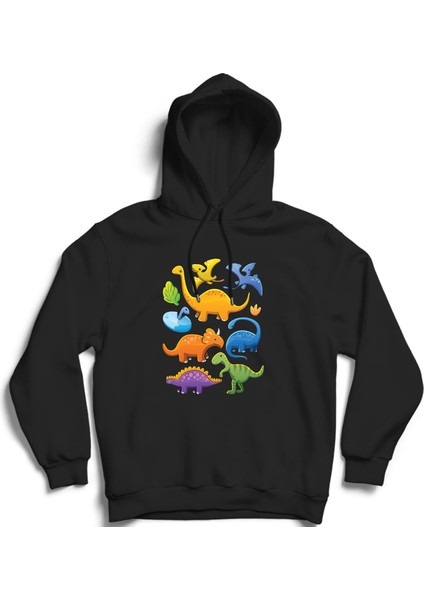 Renkli Dinozorlar, Colorful Dinosaurs, Dinozavr Kapüşonlu Sweatshirt Hoodie