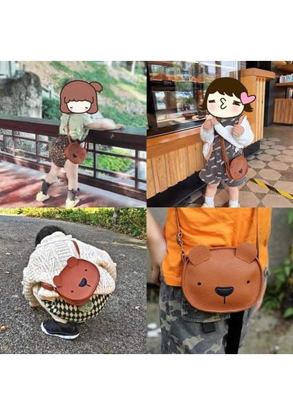 Karikatür Deri Ayı Mini Cüzdan Yürümeye Başlayan Erkek Kız Crossbody Çanta (Yurt Dışından)