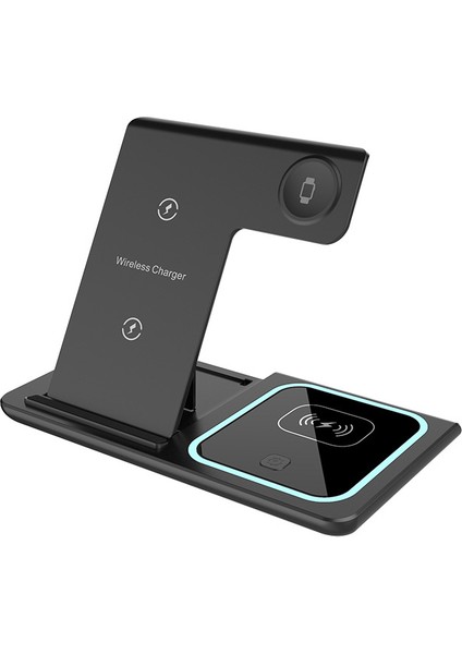 Katlanır Çift Bobinli Ortam Işığına Sahip 3'ü 1 Arada Kablosuz Şarj Cihazı (Yurt Dışından)