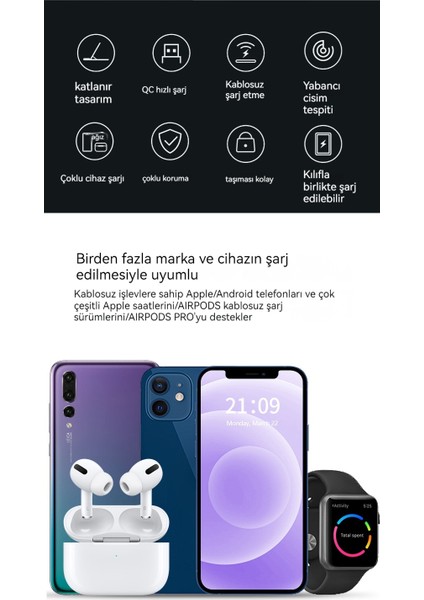 Katlanır Çift Bobinli Ortam Işığına Sahip 3'ü 1 Arada Kablosuz Şarj Cihazı (Yurt Dışından) fiyatları