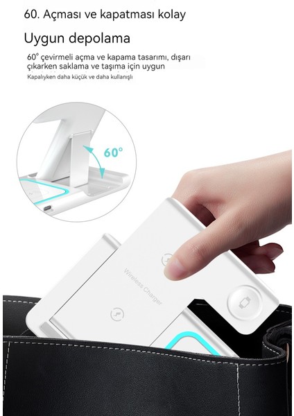 Katlanır Çift Bobinli Ortam Işığına Sahip 3'ü 1 Arada Kablosuz Şarj Cihazı (Yurt Dışından) fırsatları